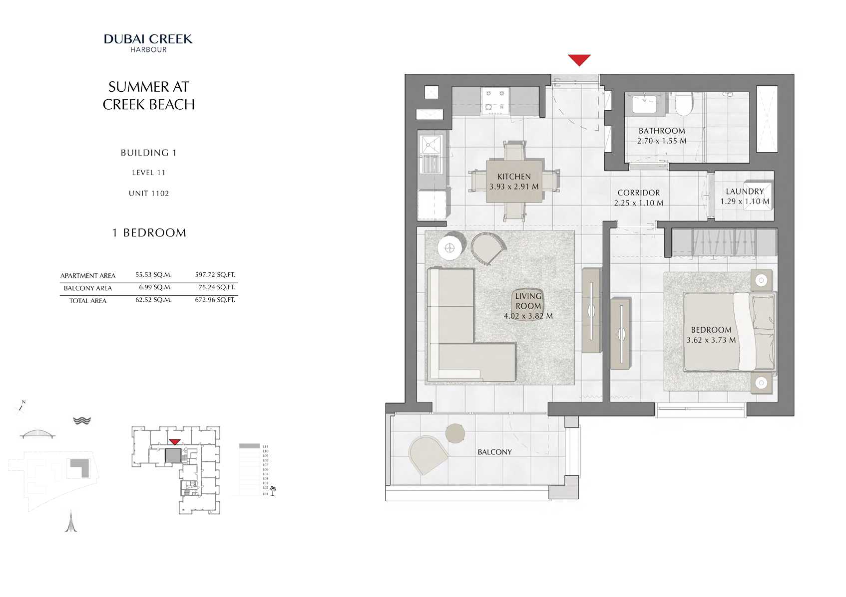 1 Br Building 1 Level 11 Unit 1102, Size 672 Sq Ft